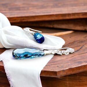 New Handmade London Blue Topaz Sterling Silver Earrings, December Birthstone